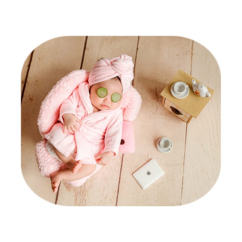 Vemonllas Fashion Cute Newborn Boy Girl Baby Costume Outfits Photography Props Bathrobe Belt Coat Sets (Pink) - Image 2